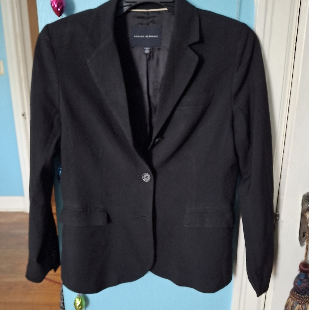 Banana Republic Stretch Womens Sz 10 Black Wool Blazer Summer Weight Vntg Excel - Picture 13 of 15